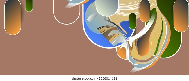 Brown Mocha shade 2025 Mousse color futuristic Abstract background on coffee muted elements banner geometric multicolored elements