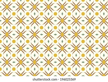 Brown modern and sweet blossom and rhomboid and circle pattern on pastel background. Vintage and modern bloom pattern style for classic or retro design