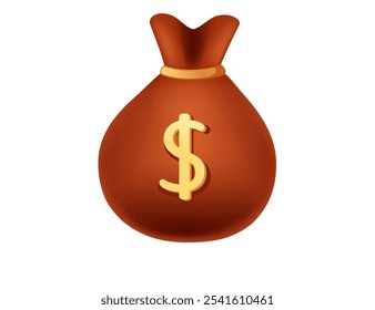 Bolsa de dinero marrón con un símbolo de dólar, que simboliza la riqueza, los ahorros y la prosperidad. Ideal para temas financieros, bancarios y de inversión. Ilustración vectorial aislada sobre fondo blanco.