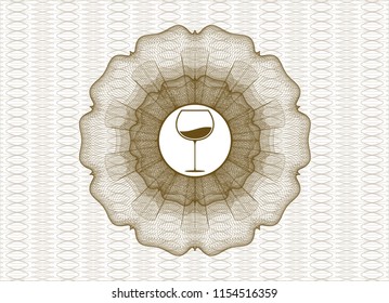 Braun-Geld-Stil-Emblem oder Rosette mit Weinbecher-Ikone innen