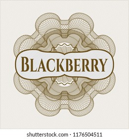 Brown money style emblem or rosette with text Blackberry inside