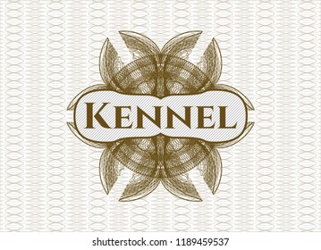 Brown money style emblem or rosette with text Kennel inside