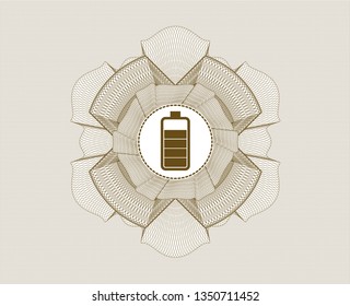 Brown money style emblem or rosette with battery icon inside