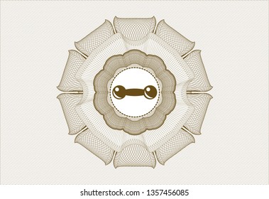 Brown money style emblem or rosette with dumbbell icon inside