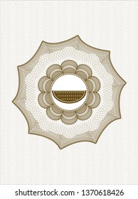 Brown money style emblem or rosette with watermelon icon inside