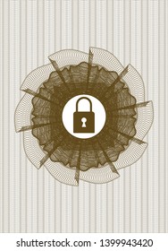 Brown money style emblem or rosette with closed lock icon inside