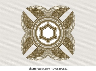 Brown money style emblem or rosette. Vector Illustration. Detailed.