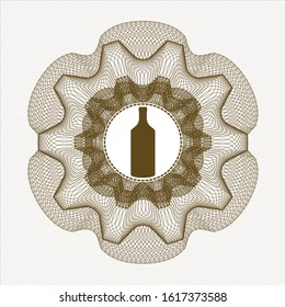 Brown money style emblem or rosette with bottle icon inside