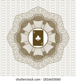 Brown money style rosette. with ace of clover icon inside