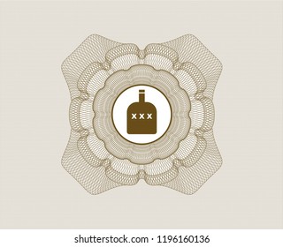 Brown money style rosette with bottle of alcohol icon inside