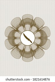 Brown money style rosette. with combat knife icon inside