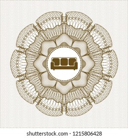 Brown money style rosette with couch icon inside