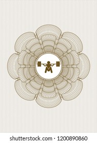 Brown money style rosette with deep squat icon inside