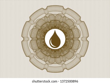 Brown money style rosette with drop icon inside