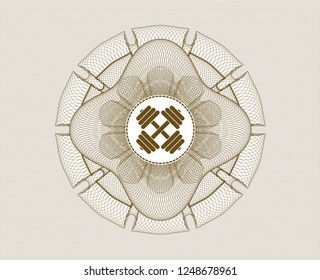 Brown Money Style Rosette With Dumbbell Icon Inside