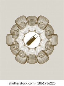 Rosette estilo dinero marrón. con el icono de la unidad flash
