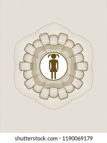 Brown money style rosette with girl icon inside