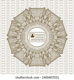 Brown money style rosette with identification card icon inside