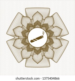 Brown money style rosette with joint, cigarette icon inside