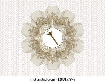 Brown money style rosette with magic stick icon inside