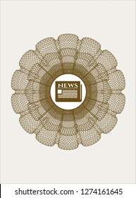 Brown money style rosette with newspaper icon inside