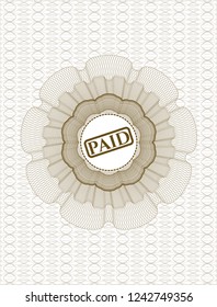 Brown money style rosette with paid icon inside