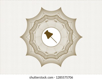 Brown money style rosette with paper pin icon inside