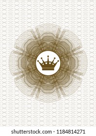 Brown money style rosette with queen crown icon inside