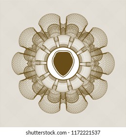Brown money style rosette with shield icon inside
