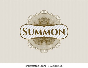 Brown money style rosette with text Summon inside