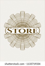Brown money style rosette with text Store inside