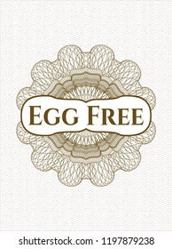 Brown money style rosette with text Egg Free inside