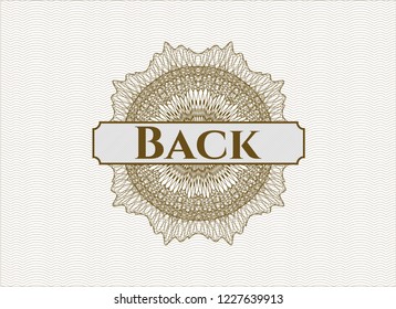 Brown money style rosette with text Back inside
