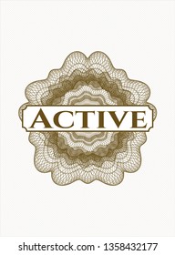 Brown money style rosette with text Active inside