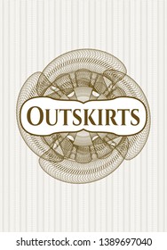 Brown money style rosette with text Outskirts inside