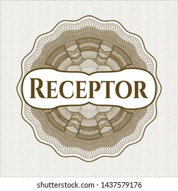 Brown money style rosette with text Receptor inside