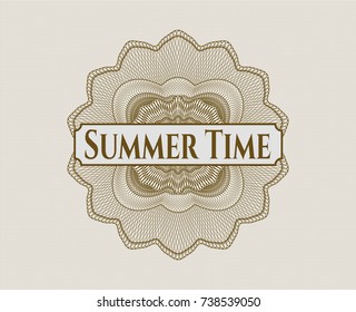 Brown money style rosette with text Summer Time inside