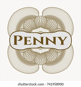 Brown money style rosette with text Penny inside