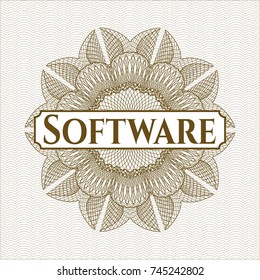 Brown money style rosette with text Software inside