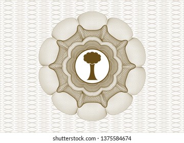 Brown money style rosette with tree icon inside