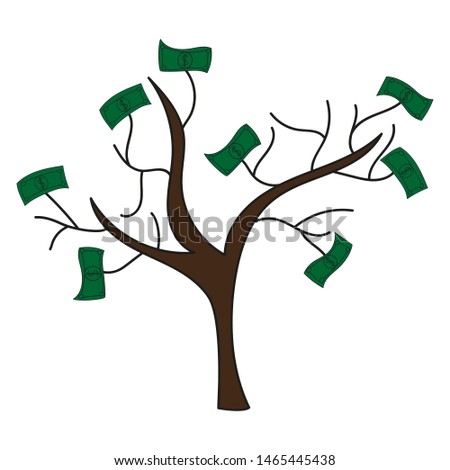 Brown money tree with dollars on white background