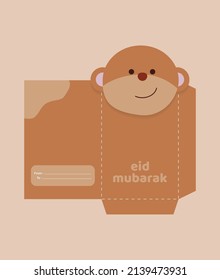 brown monkey animal-themed Eid money envelope design, perfect for children, kawaii eid money envelope