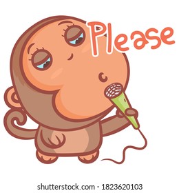 Brown monkey cartoon singing songs scene vector cartoon on a white background