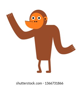 Brown monkey flat illustration
