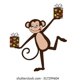 brown monkey with gift boxes