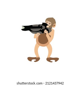 
A brown monkey with a gun in her hand