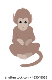 Brown monkey illustration. Funny monkey sitting isolated on white background. Animal adorable mammal monkey vector character. Monkey icon. Cute chimpanzee cartoon. Wildlife character