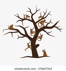 brown monkey tree with a lot of monkeys eps10