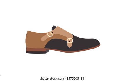 brown monks boots. woman man leather shoes . Vector Illustration isolated on white background. unisex footwear