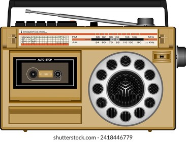 A brown mono tape recorder for a cassette (year 1986) with radio
